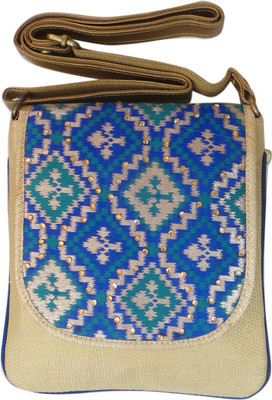 

Bhamini Women Blue Brocade Sling Bag
