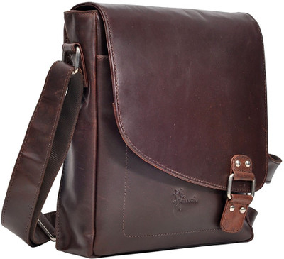 

Hawai Men Casual Brown Genuine Leather Sling Bag