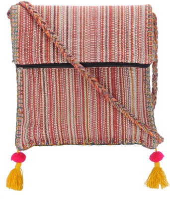 

The House of Tara Women Casual Red, White Cotton Sling Bag