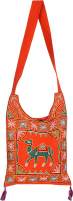 

Rajrang Women Casual Orange, Green Cotton Sling Bag, Green;orange