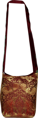 

Lal Haveli Women Casual Maroon Silk Sling Bag