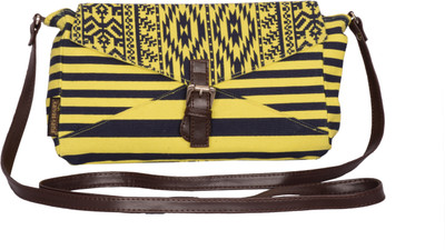 Kanvas Katha Women Casual Yellow, Black Canvas Sling Bag, Black;yellow