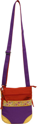 

Anekaant Women Casual Purple, Orange, Yellow Canvas, PU Sling Bag, Orange;purple;yellow