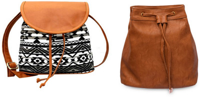 

Kleio Women Casual Beige, Multicolor PU, Canvas Sling Bag