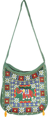 

Rajrang Women Evening/Party Green Cotton Sling Bag