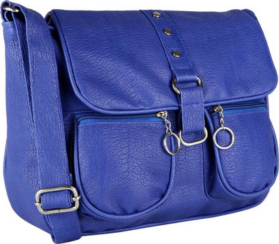 

Rapidcostore Girls Casual Blue Leatherette Sling Bag