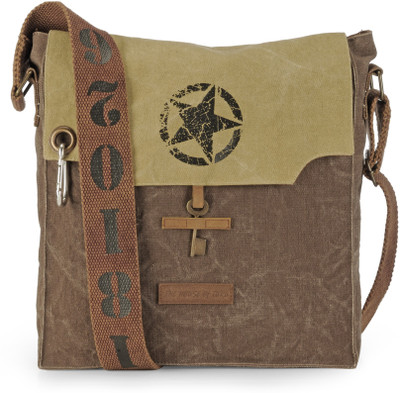 

The House of Tara Men & Women Casual Brown, Beige Canvas Messenger Bag, Beige;brown