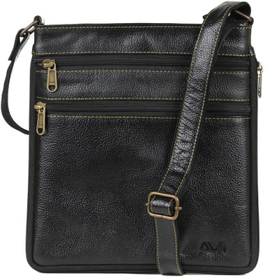 

AVI Men & Women Casual Black Genuine Leather Sling Bag
