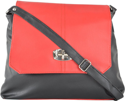 

SWARIO Women Casual Red, Black PU Sling Bag, Black;red