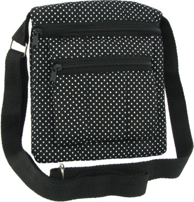

Pistachio Girls Casual Black, White Cotton, PU, Polyester Sling Bag