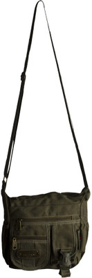 

Sky One Men Casual Green Canvas Sling Bag