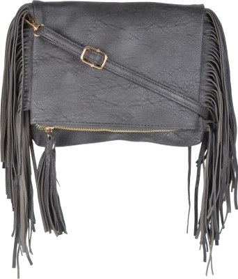 

Kleio Women Evening/Party Grey Leatherette Sling Bag