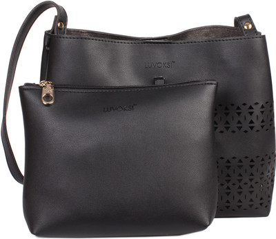 Luvoksi Women Casual Black Leatherette Sling Bag
