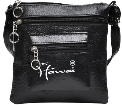 

Hawai Men Casual Black PU Sling Bag