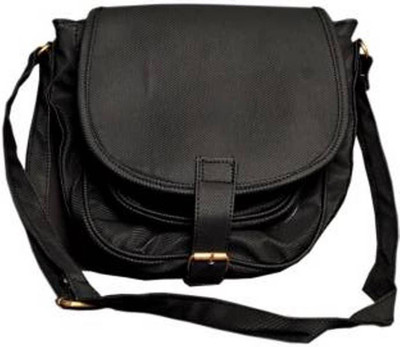 

Rapidcostore Girls Casual Black Leatherette Sling Bag