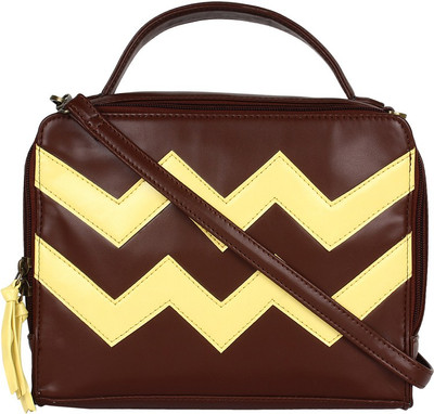 

Pretty Things Women Formal Yellow, Brown PU Sling Bag, Brown;yellow