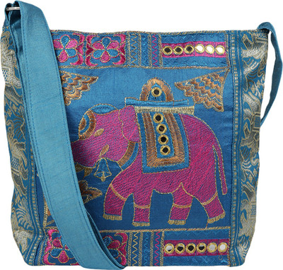 

Fashiondrobe Girls Casual Blue Canvas, Cotton, Silk Sling Bag