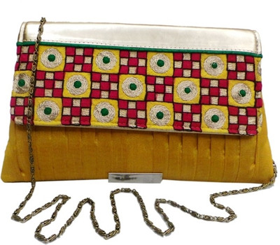 

Bhamini Women Evening/Party Yellow Silk Sling Bag
