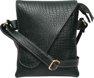 

Blu Whale Men & Women Casual Green Genuine Leather Sling Bag