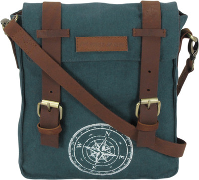 

The House of Tara Men & Women Casual Blue Canvas, Genuine Leather Messenger Bag
