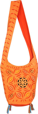 

Rajrang Women Casual Orange, Black Cotton Sling Bag, Black;orange