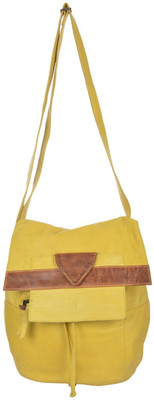 

UR CLASS Girls Casual Yellow Genuine Leather Sling Bag