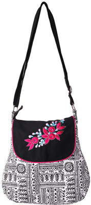 

Bag Factory Girls Casual White, Black, Pink Canvas Sling Bag, Black;pink;white