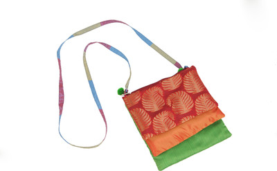 

Bagkrafts Girls Casual Red, Orange, Green Silk Sling Bag, Green;orange;red