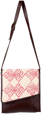 

Rajrang Women Casual White, Brown Cotton Sling Bag, Brown;white