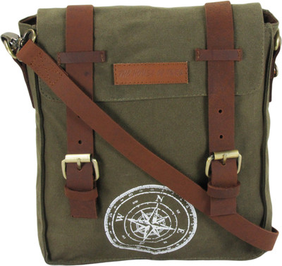 

The House of Tara Men & Women Casual Green Canvas, Genuine Leather Sling Bag