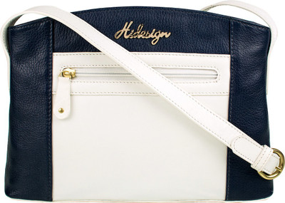 

Hidesign Women Formal White, Blue Genuine Leather Sling Bag, Blue;white