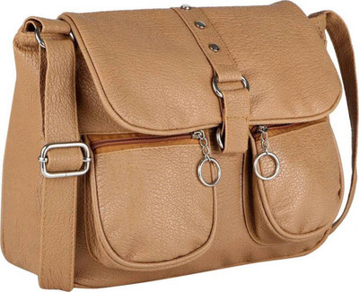 

Rapidcostore Girls Casual Beige Leatherette Sling Bag