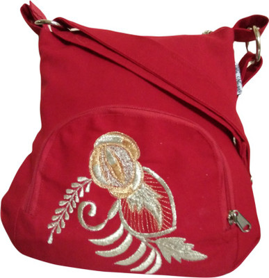 Fly Angels Women Casual Red Canvas Sling Bag