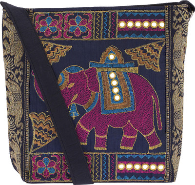 

Fashiondrobe Girls Casual Blue Silk Sling Bag
