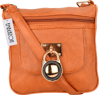 Emblazon Men & Women Casual Brown PU Sling Bag