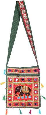 

Rajrang Women Evening/Party Green, Red Cotton Sling Bag