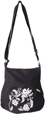 

Bag Factory Girls Casual Black, White Canvas Sling Bag