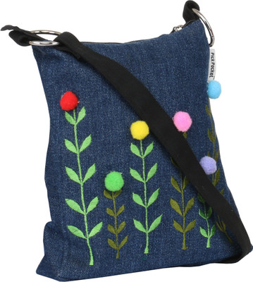 

Pickpocket Women Casual Blue Canvas Sling Bag