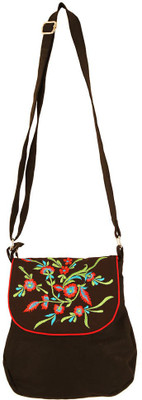 

Bag Factory Girls Casual Black Canvas Sling Bag