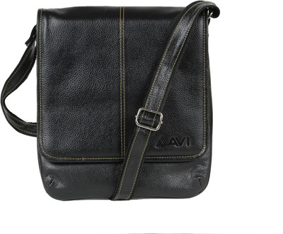 

AVI Men & Women Formal Black Genuine Leather Sling Bag