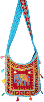 

Rajrang Women Casual Blue, Red Cotton Sling Bag