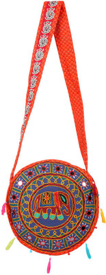 

Rajrang Women Casual Blue, Orange Cotton Sling Bag