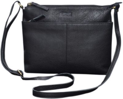 

Le Craf Girls Casual Black Genuine Leather Sling Bag