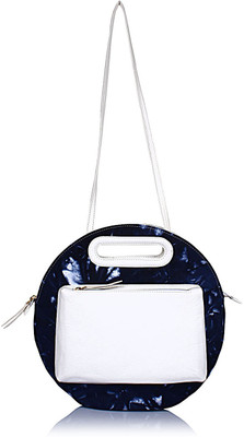 

THE MAKER Women Evening/Party Black, White Cotton, Canvas, Leatherette Sling Bag