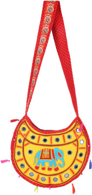 

Rajrang Women Casual Yellow Cotton Sling Bag