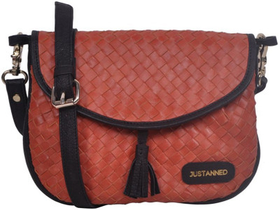 

Justanned Women Casual Orange Genuine Leather Sling Bag