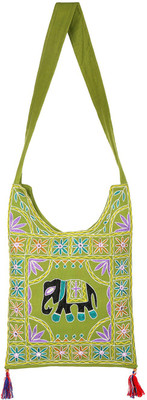 

Rajrang Women Casual Green, Black Cotton Sling Bag, Black;green