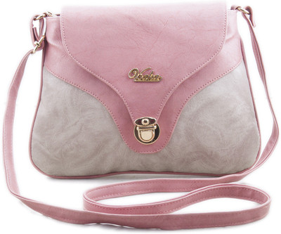 

Voaka Women Casual Pink, Grey PU Sling Bag, Grey;pink
