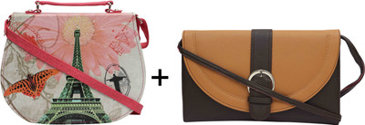 

Felicita Women Casual Pink, Brown PU Sling Bag, Brown;pink