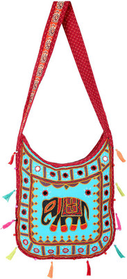 

Rajrang Women Casual Blue, Red Cotton Sling Bag